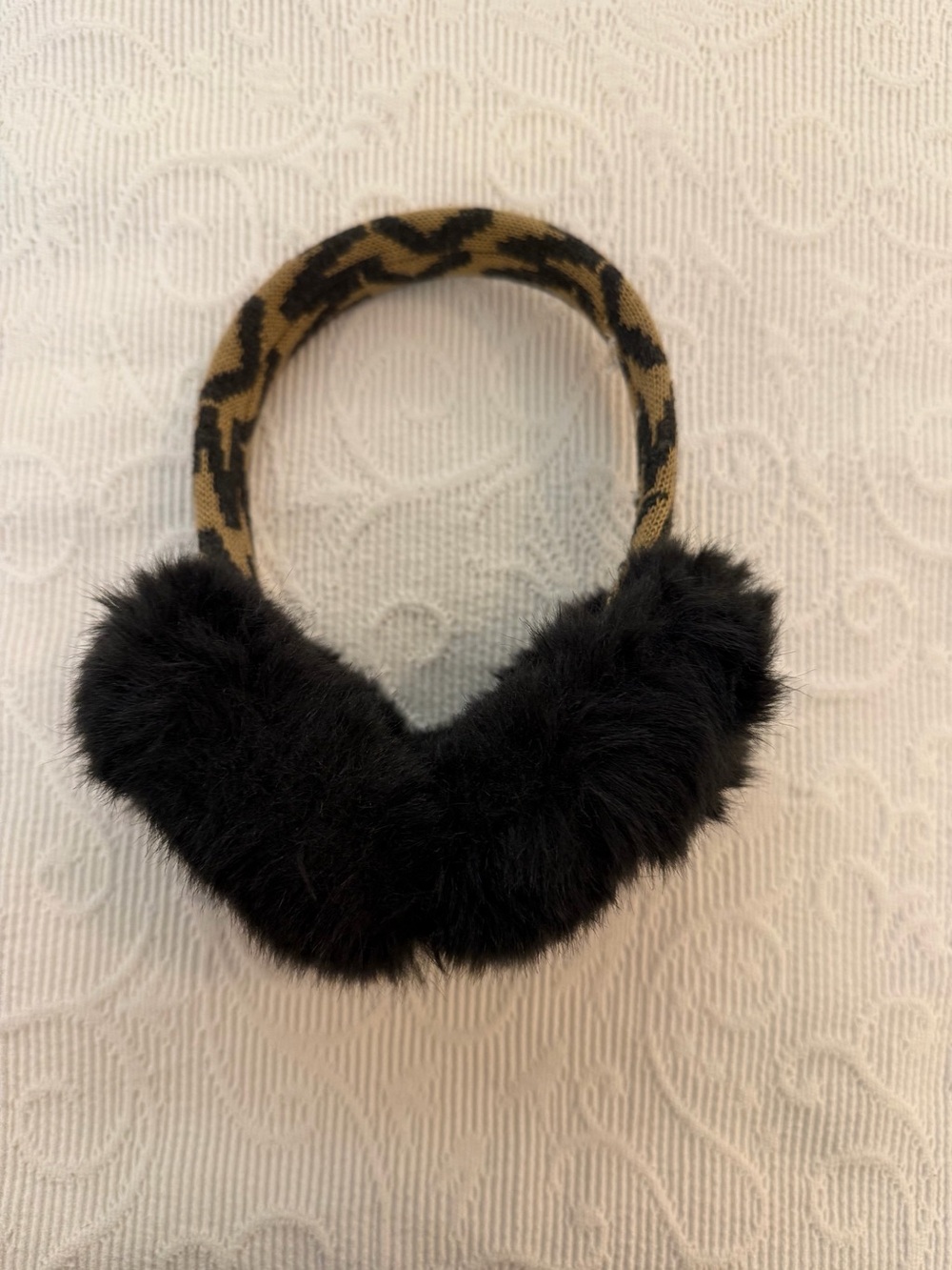 Michael Kors Women's Signature MK Logo Knit Earmuffs Black Faux Fur Ear Warmers